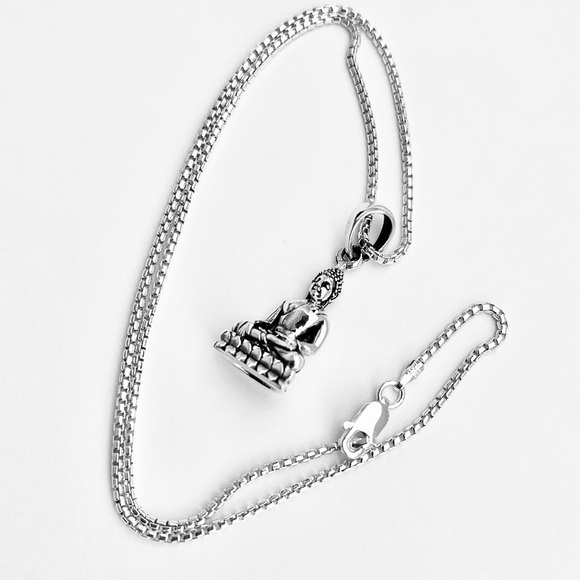 Sterling Silver Buddha Necklace, Silver Chain, Religious Yoga Jewelry, OM Chains - Picture 7 of 12